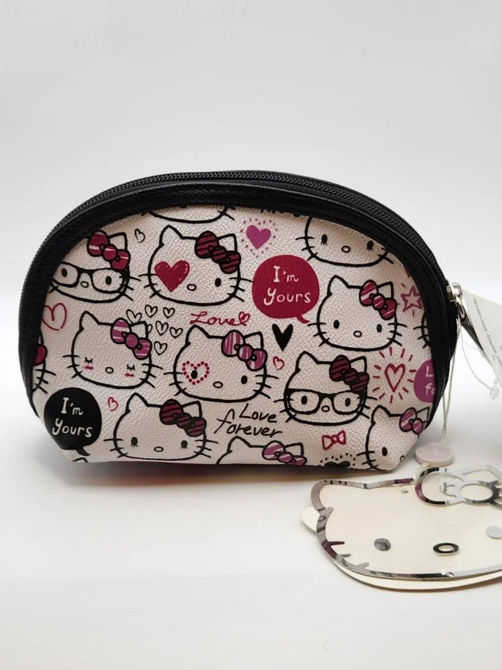 Sanrio Hello Kitty cosmetic bag white pink Faux Leather NWT